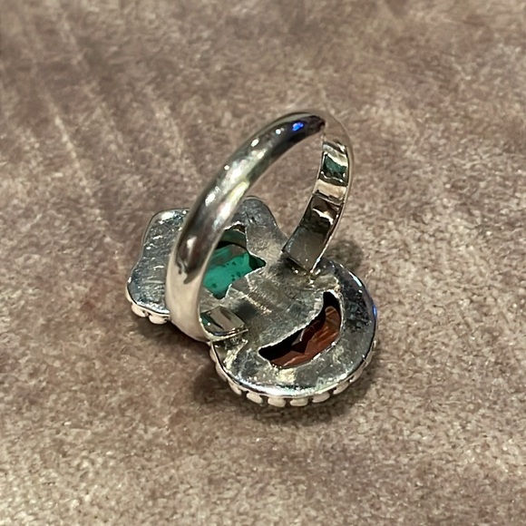 Moon & Star Ring Size 6 Sterling Silver Green South African Malachite & Jasper 6 - Picture 6 of 8